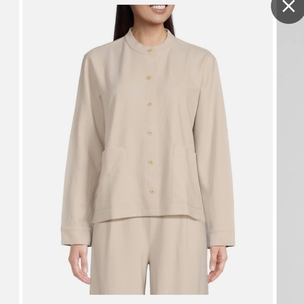 Eileen Fisher Mandarin Shirt Jacket Linen Blend size S/M Oatmeal Ivory